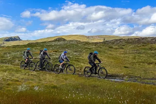 Mountain biking on a scenic route of Mountain to Fjord