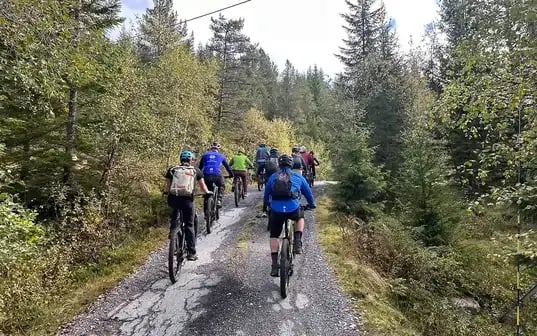 Group mountain biking 